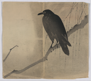 Crow on a Willow Branch, Japanese woodprint, Library of Congress woodprint